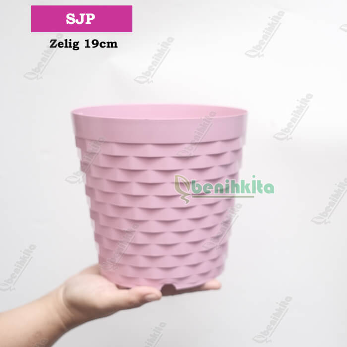 Pot Tanaman-Bunga Warna Zelig 19Cm Motif Bata (T&Amp;Amp;T) - Pink